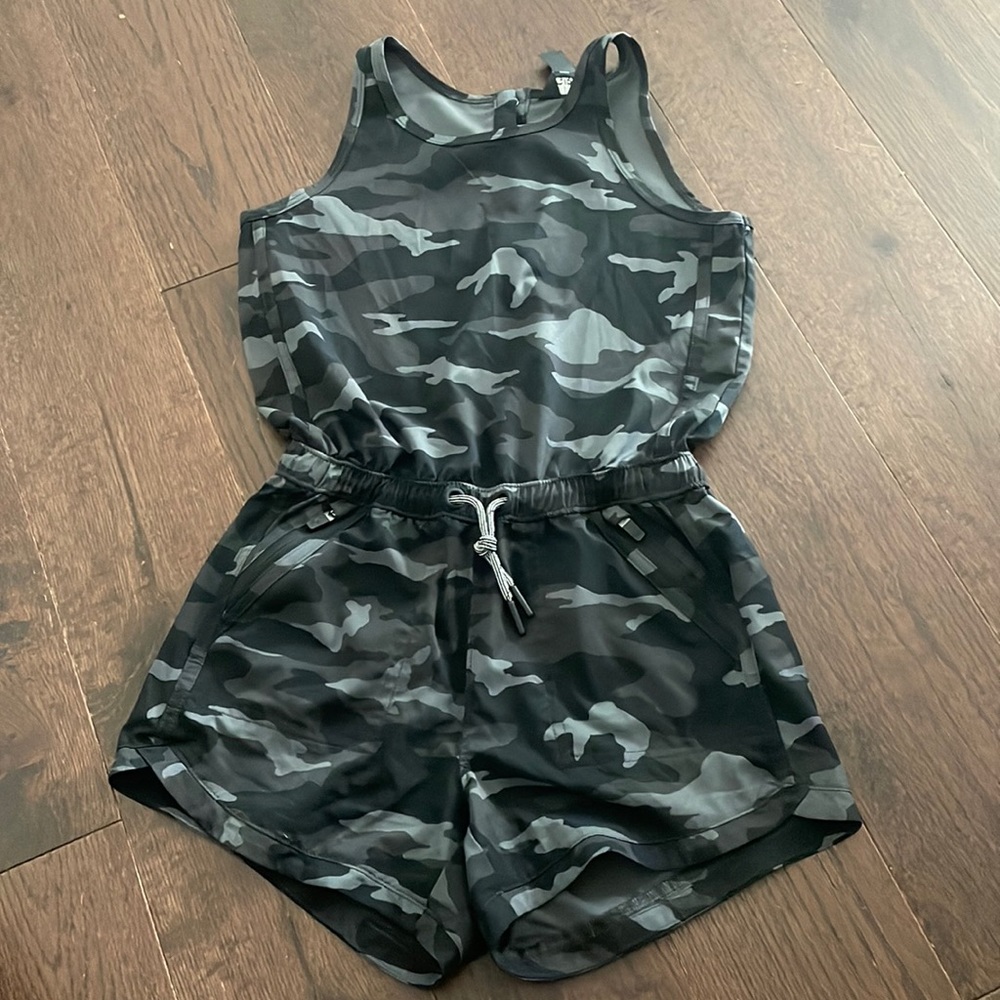 Athleta Girl Black Camo On the Go Romper - Picture 3 of 5